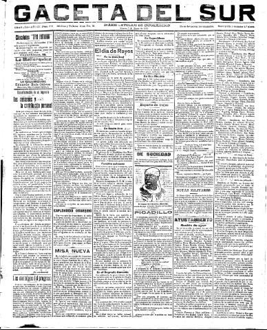 'Gaceta del sur : diario católico de información' - Año III Número 579 (07/01/1910)
