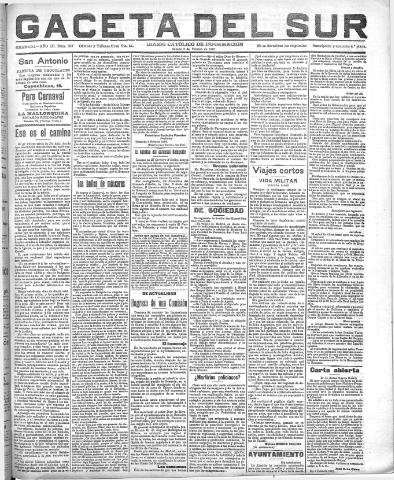 'Gaceta del sur : diario católico de información' - Año III Número 607 (05/02/1910)
