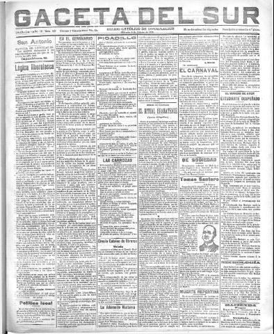 'Gaceta del sur : diario católico de información' - Año III Número 610 (09/02/1910)