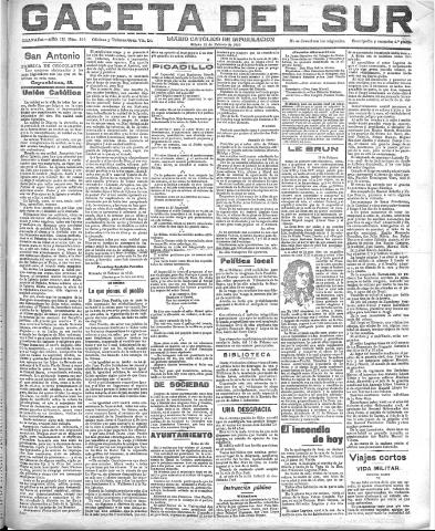 'Gaceta del sur : diario católico de información' - Año III Número 613 (12/02/1910)