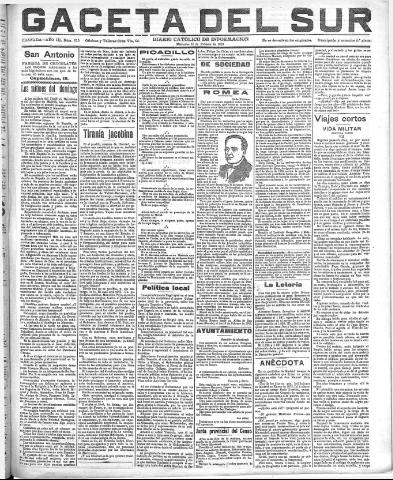 'Gaceta del sur : diario católico de información' - Año III Número 615 (16/02/1910)