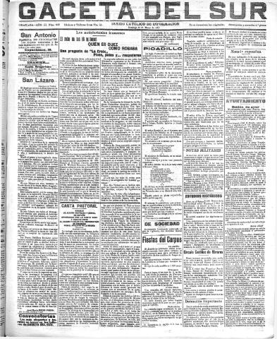 'Gaceta del sur : diario católico de información' - Año III Número 637 (13/03/1910)