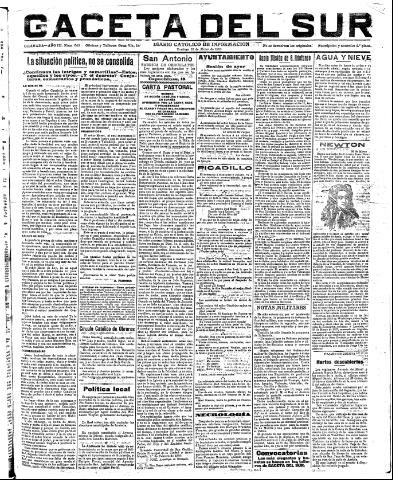'Gaceta del sur : diario católico de información' - Año III Número 643 (20/03/1910)