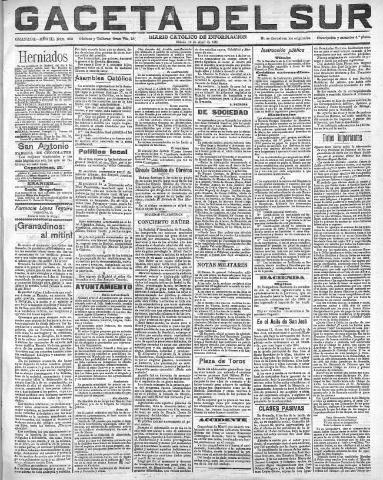 'Gaceta del sur : diario católico de información' - Año III Número 665 (16/04/1910)