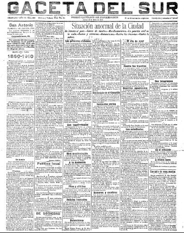 'Gaceta del sur : diario católico de información' - Año III Número 688 (12/05/1910)