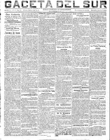 'Gaceta del sur : diario católico de información' - Año III Número 711 (08/06/1910)
