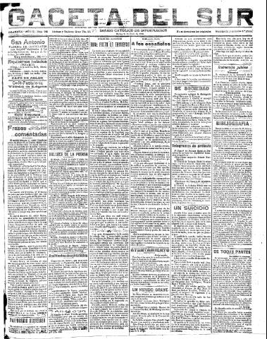 'Gaceta del sur : diario católico de información' - Año III Número 722 (21/06/1910)