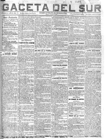 'Gaceta del sur : diario católico de información' - Año III Número 731 (01/07/1910)