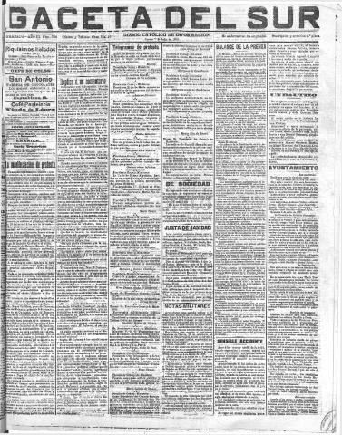 'Gaceta del sur : diario católico de información' - Año III Número 736 (07/07/1910)