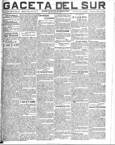 'Gaceta del sur : diario católico de información' - Año III Número 765 (10/08/1910)