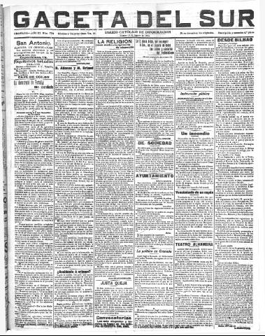 'Gaceta del sur : diario católico de información' - Año III Número 772 (19/08/1910)