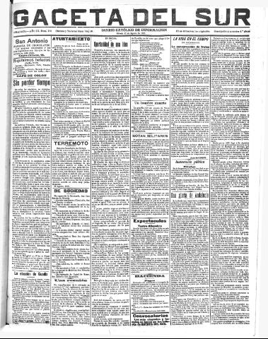 'Gaceta del sur : diario católico de información' - Año III Número 779 (27/08/1910)