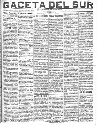 'Gaceta del sur : diario católico de información' - Año III Número 783 (31/08/1910)
