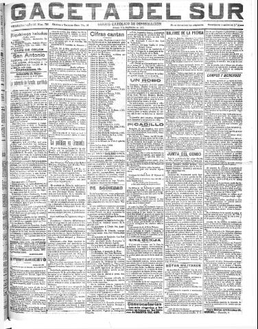 'Gaceta del sur : diario católico de información' - Año III Número 786 (03/09/1910)