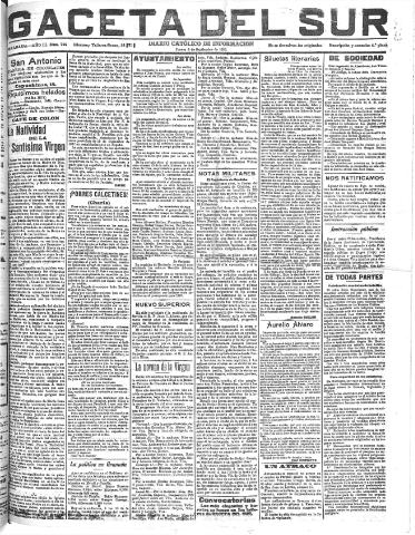 'Gaceta del sur : diario católico de información' - Año III Número 790 (08/09/1910)