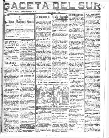 'Gaceta del sur : diario católico de información' - Año III Número 793 (11/09/1910)