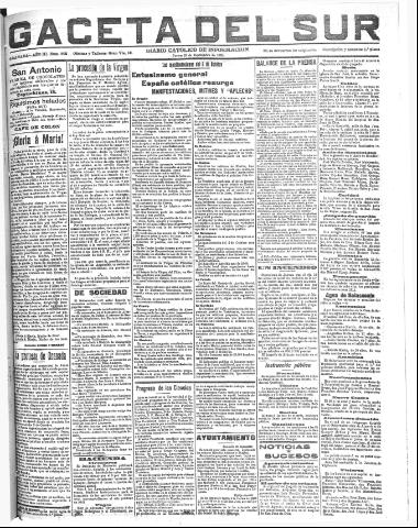 'Gaceta del sur : diario católico de información' - Año III Número 802 (22/09/1910)