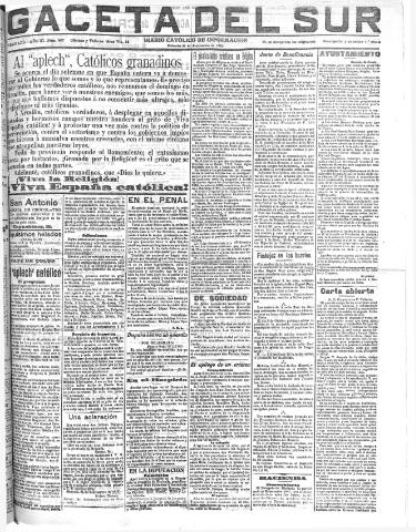 'Gaceta del sur : diario católico de información' - Año III Número 807 (28/09/1910)