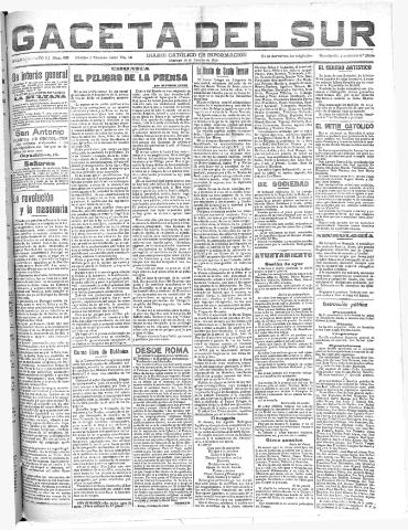 'Gaceta del sur : diario católico de información' - Año III Número 823 (16/10/1910)