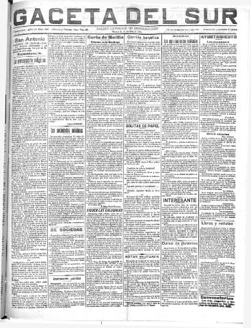 'Gaceta del sur : diario católico de información' - Año III Número 827 (21/10/1910)