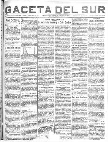 'Gaceta del sur : diario católico de información' - Año III Número 844 (10/11/1910)