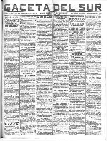'Gaceta del sur : diario católico de información' - Año III Número 869 (09/12/1910)