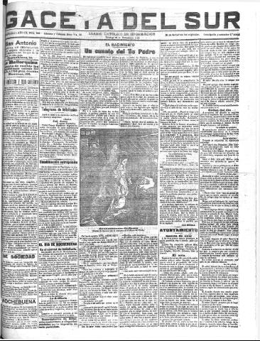 'Gaceta del sur : diario católico de información' - Año III Número 883 (25/12/1910)