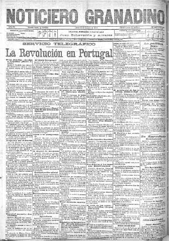 'Noticiero Granadino' - Año VII Número 2255 (10/10/1910)
