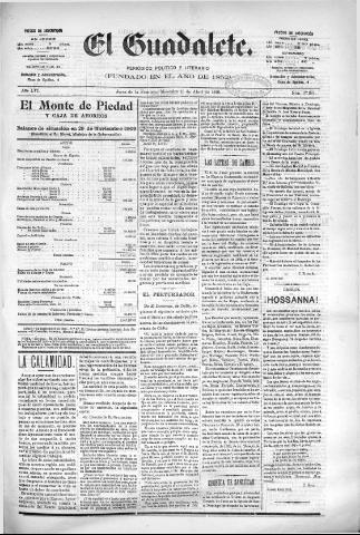 'El Guadalete : periódico literario y de interés general' - Año LVI Número 17381 (13/04/1910)