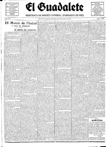 'El Guadalete : periódico literario y de interés general' - Año LVI Número 17601 (20/11/1910)