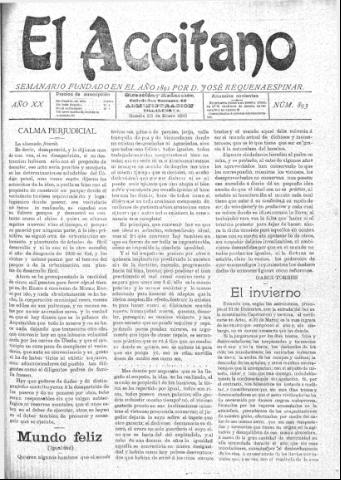 'El accitano: periódico científico, literario y de intereses generales de Guadix y su partido' - Año XX Número 893 (22/01/1910)