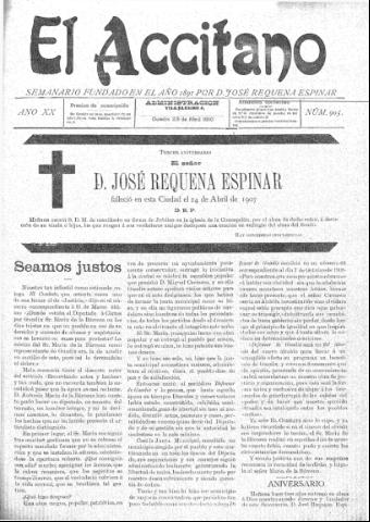 'El accitano: periódico científico, literario y de intereses generales de Guadix y su partido' - Año XX Número 905 (23/04/1910)