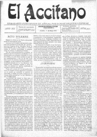 'El accitano: periódico científico, literario y de intereses generales de Guadix y su partido' - Año XX Número 907 (07/05/1910)