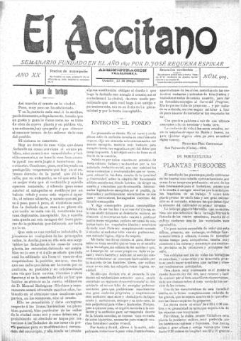 'El accitano: periódico científico, literario y de intereses generales de Guadix y su partido' - Año XX Número 909 (21/05/1910)