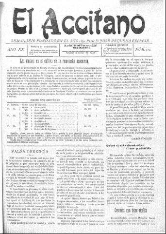 'El accitano: periódico científico, literario y de intereses generales de Guadix y su partido' - Año XX Número 911 (03/06/1910)