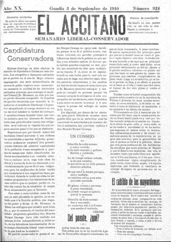 'El accitano: periódico científico, literario y de intereses generales de Guadix y su partido' - Año XX Número 924 (03/09/1910)