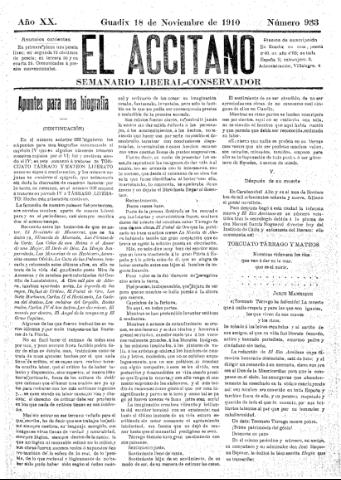 'El accitano: periódico científico, literario y de intereses generales de Guadix y su partido' - Año XX Número 933 (18/11/1910)