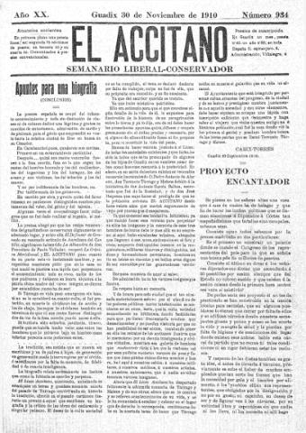 'El accitano: periódico científico, literario y de intereses generales de Guadix y su partido' - Año XX Número 934 (30/11/1910)