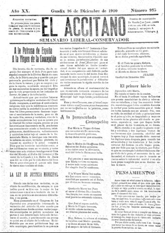 'El accitano: periódico científico, literario y de intereses generales de Guadix y su partido' - Año XX Número 935 (16/12/1910)