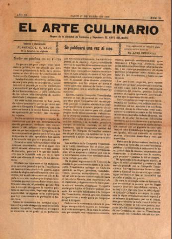 'El Arte culinario' - Año III Número 13  - 17 marzo 1909