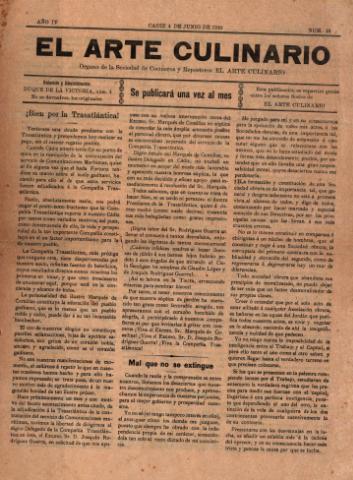 'El Arte culinario' - Año IV Número 16  - 4 junio 1910