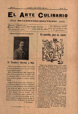 'El Arte culinario' - Año V Número 21  - 5 abril 1911