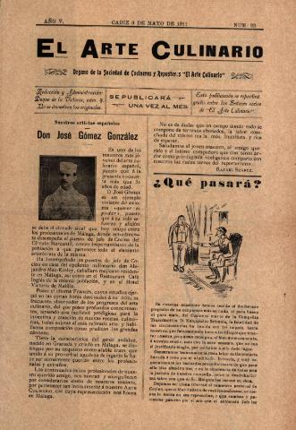 'El Arte culinario' - Año V Número 22  - 3 mayo 1911
