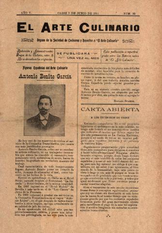 'El Arte culinario' - Año V Número 23  - 7 junio 1911
