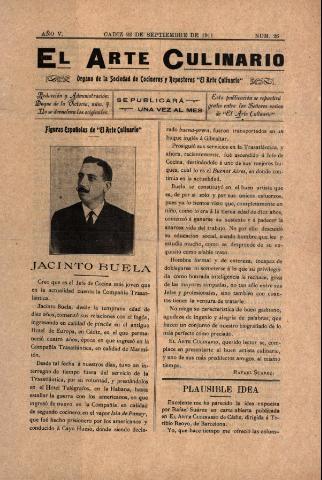 'El Arte culinario' - Año V Número 26  - 22 septiembre 1911