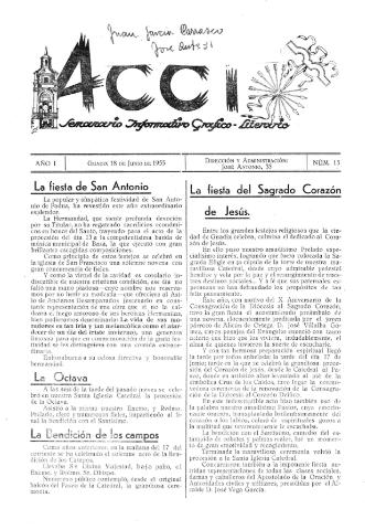 'Acci  : seminario informativo grafico - literario' - Año I Número 15  - 1955 junio 18