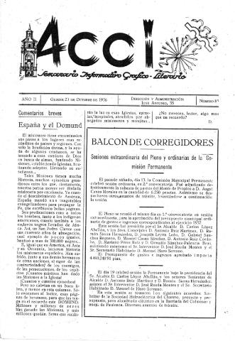 'Acci  : seminario informativo grafico - literario' - Año II Número 85  - 1956 octubre 20