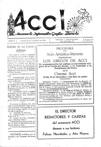 'Acci  : seminario informativo grafico - literario' - Año II Número 94  - 1956 diciembre 22