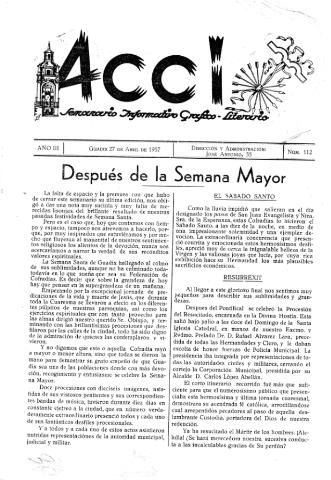'Acci  : seminario informativo grafico - literario' - Año III Número 112  - 1957 abril 27