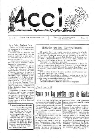 'Acci  : seminario informativo grafico - literario' - Año III Número 131  - 1957 septiembre 7
